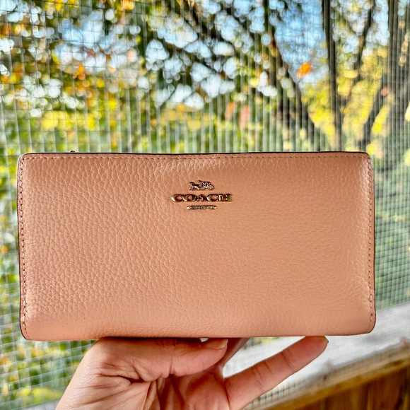 COACH Coral Pebbled Leather Snap Closure Wallet - Picture 1 of 14